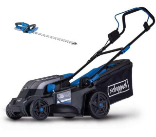 Scheppach akkus fűnyíró BC-MP380-X Ajándék Sövényvágóval!20V kefe nélküli akkus fűnyíró | 38 cm Vágási szélesség | 450-500 m2-re | 2x 4Ah akkumulátorral + 4,5A dupla töltővel