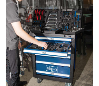 Szerszámoskocsi műhelykocsi - 263 darabos szerszámkészlet | Zárható | 7 fiók | Zárható kerekek | Puha markolatú fogantyúk