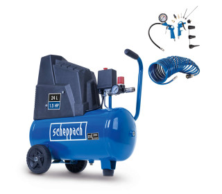 Kompresszor -Scheppach HC30o-8 bar | 24 l | olajmentes | 200 l/perc | 5 m tömlővel és tartozékkészlettel-
