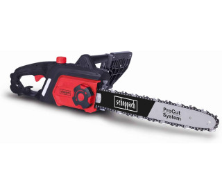 Scheppach elektromos láncfűrész CSE2200 | 2200 W Teljesítmény | Penge hossza 37 cm | Automatikus lánckenés | Kézvédő integrált láncfékkel | Vágásvastagság Átmérő 42 cm | láncvédővel és