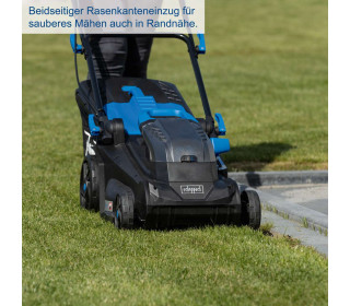 Scheppach akkus fűnyíró BC-MP380-X 20V kefe nélküli akkus fűnyíró | 38 cm Vágási szélesség | 450-500 m2-re | Vágási magasság állítás 25-75 mm között | 45L Kosár |