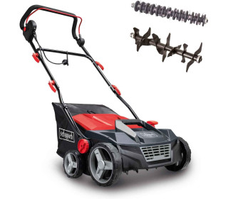 Elektromos Fűszellőztető talajlazító, mohaeltávolító, 38 cm vágási szélesség, 45 l-es doboz, 1600 W teljesítmény, állítható munkamagasság -12 és +6 mm között, talajlazító és ventilátor tartozék, 16/24 pengével