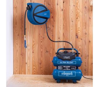 Automatikus sűrített levegős tömlődob AHR15 Scheppach - 15 m tömlőhossz | max. 15 bar üzemi nyomás | 180°-ban forgatható | hordozható | automatikus leállítással